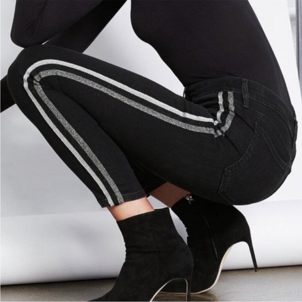 EUC Joe's Jeans The Charlie High Rise Skinny Ankle Metallic Stripe Black Size 25